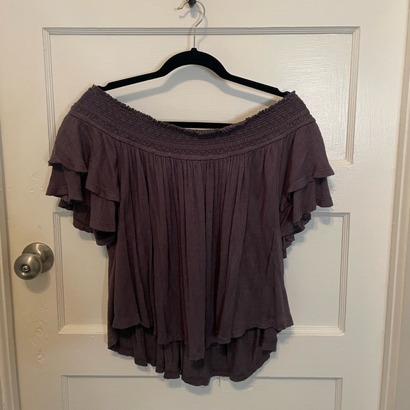 FREE PEOPLE Santorini off the shoulder grey top - Picture 4 of 10